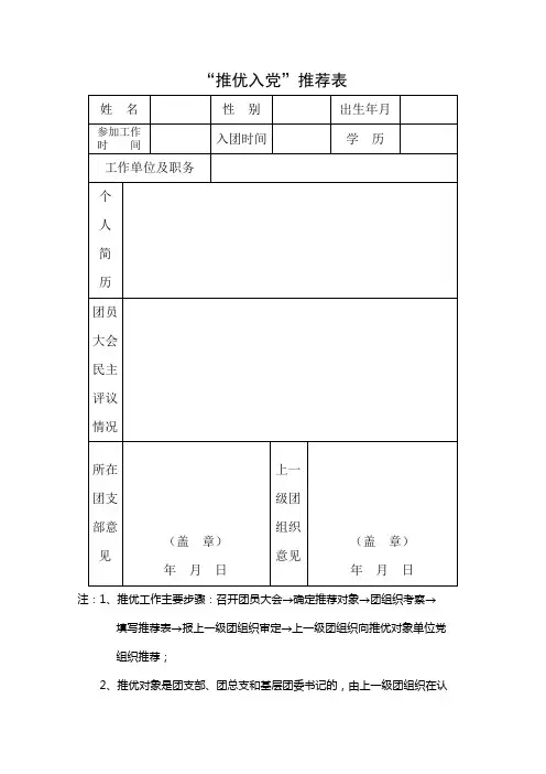 推优入党申请表
