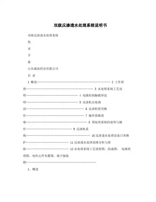 双级反渗透水处理系统说明书