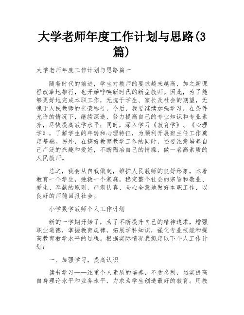 大学老师年度工作计划与思路(3篇)