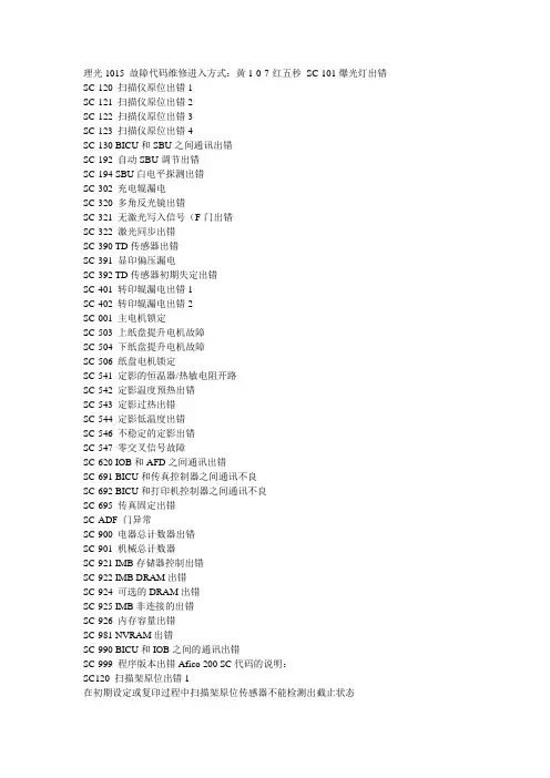 理光1015故障代码