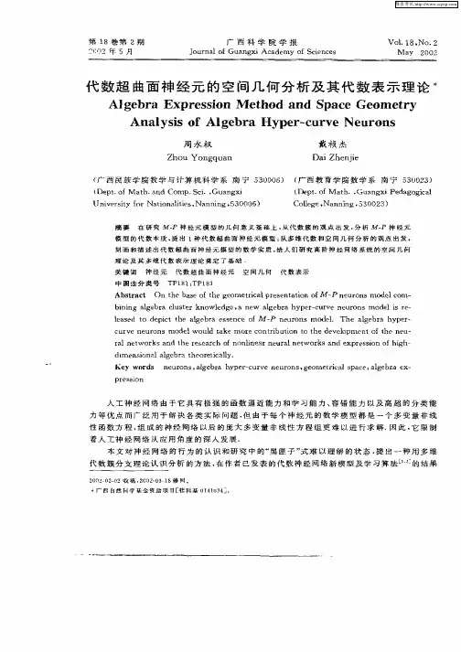代数超曲面神经元的空间几何分析及其代数表示理论