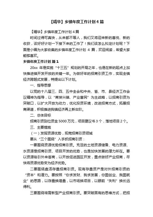 【精华】乡镇年度工作计划4篇