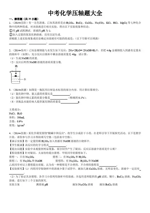 中考化学压轴题大全