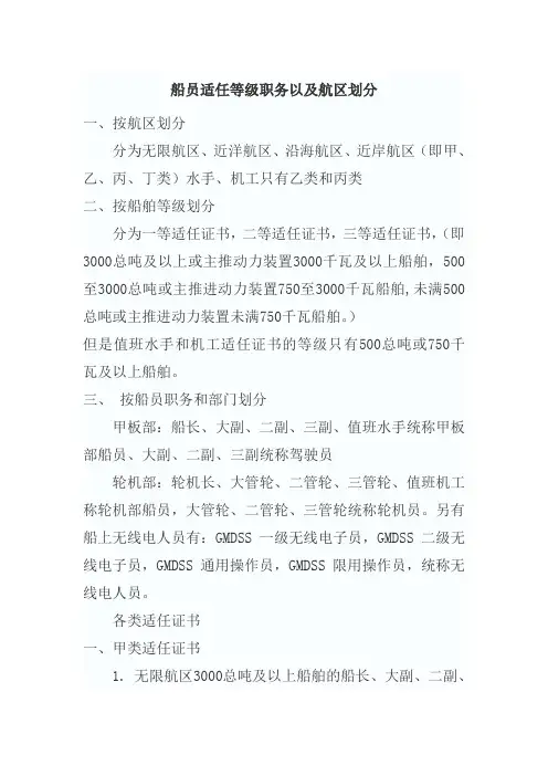 船员适任等级职务以及航区划分