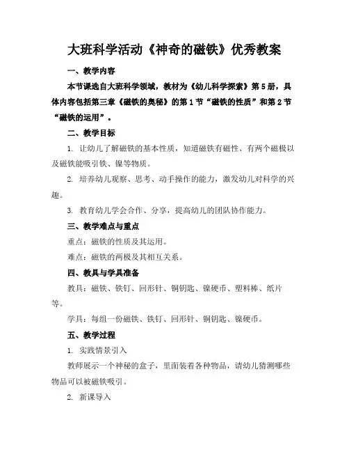 大班科学活动《神奇的磁铁》优秀教案(1)