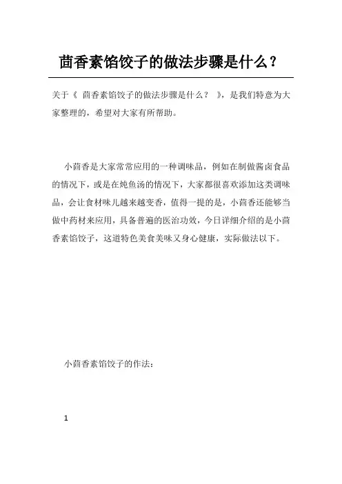茴香素馅饺子的做法步骤是什么？