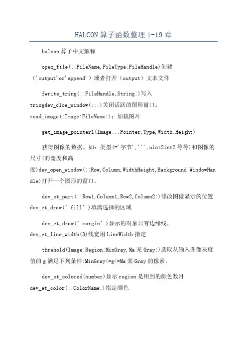 HALCON算子函数整理1-19章