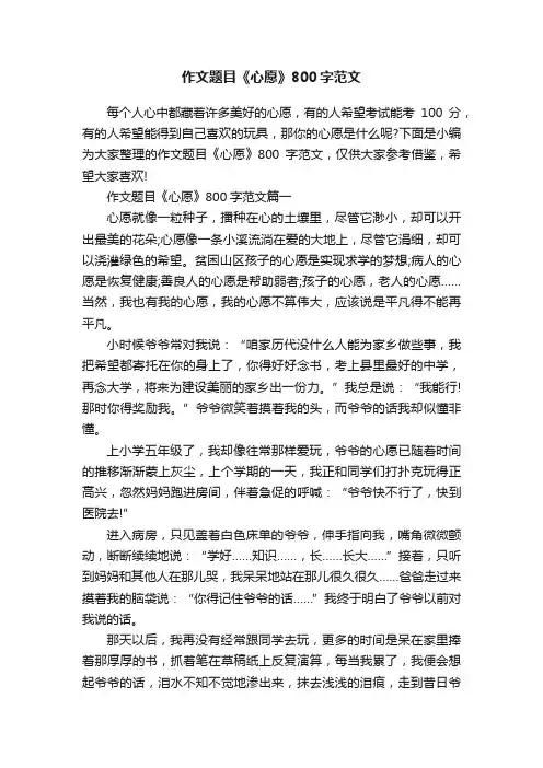 作文题目《心愿》800字范文