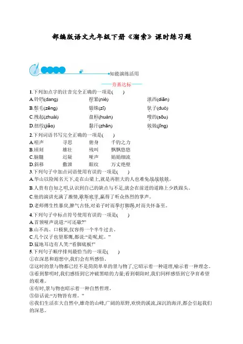 部编版语文九年级下册 7溜索  教材配套课时练习题(含答案)