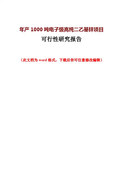 年产1000吨电子级高纯二乙基锌项目可行性研究报告