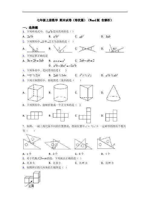 七年级上册数学 期末试卷(培优篇)(Word版 含解析)