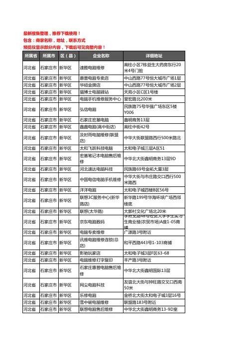 新版河北省石家庄市新华区电脑企业公司商家户名录单联系方式地址大全88家