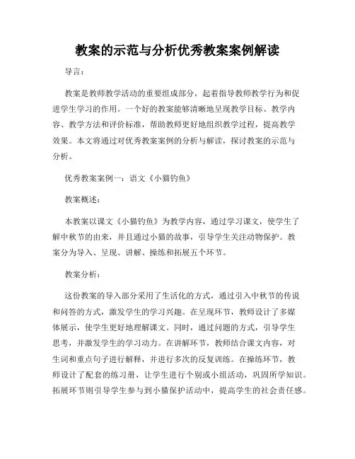 教案的示范与分析优秀教案案例解读