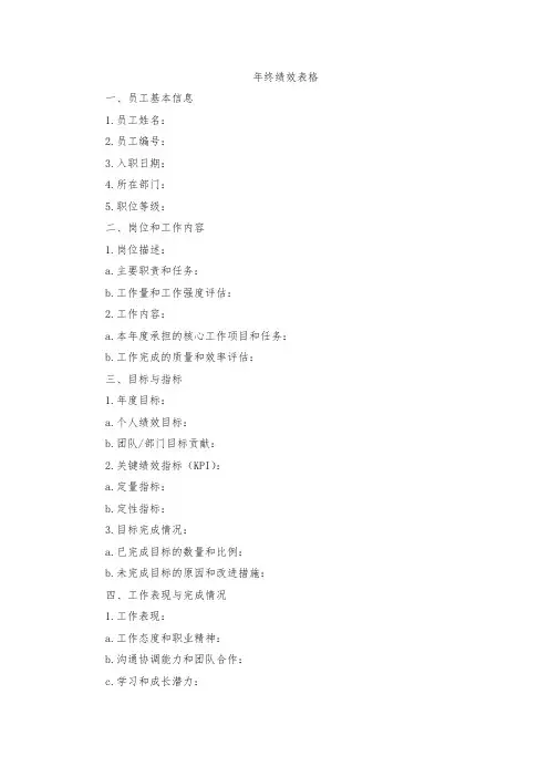 年终绩效表格