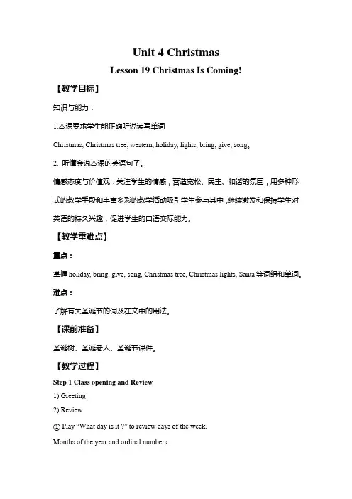冀教版六上英语Unit4 Lesson19教案(精品)