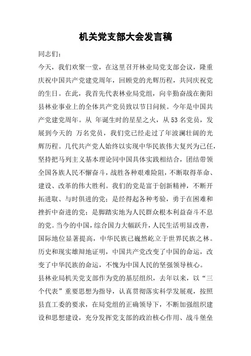 机关党支部大会发言稿
