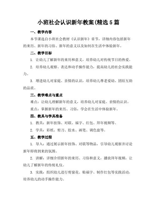 小班社会认识新年教案(精选5篇