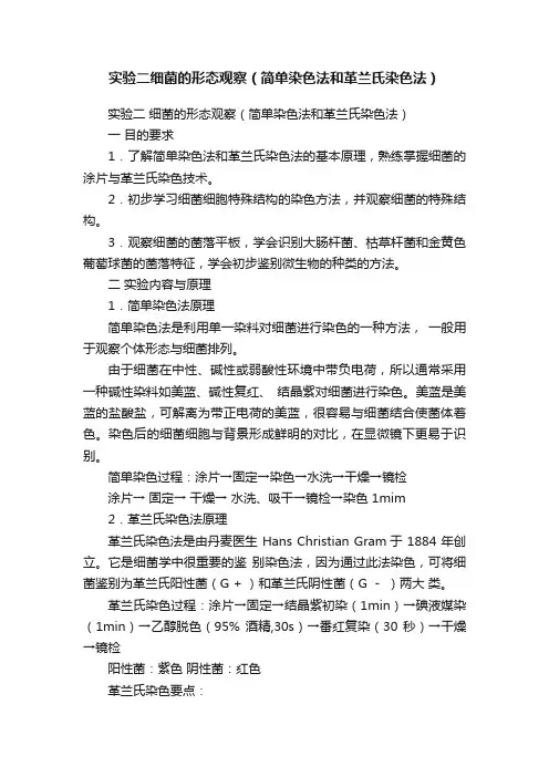 实验二细菌的形态观察（简单染色法和革兰氏染色法）