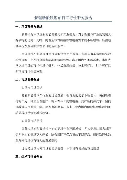 新疆磷酸铁锂项目可行性研究报告