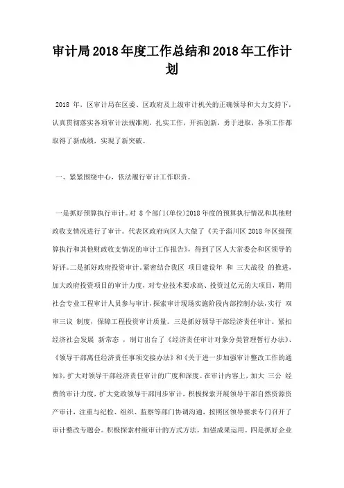 最新审计局2018年度工作总结和2019年工作计划