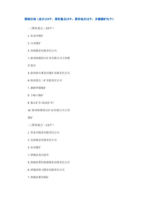 渭南分局煤矿名单
