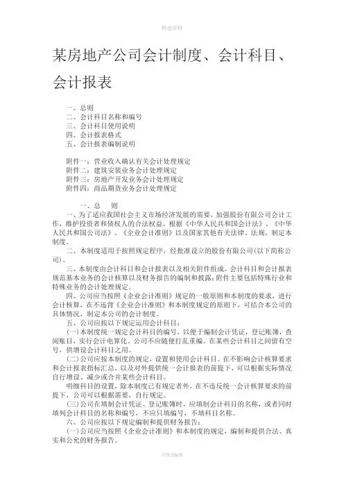 《某房地产公司会计制度会计科目会计报表》页