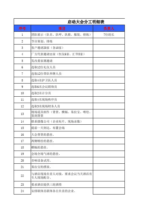 大会分工明细表(相关人员请关注)
