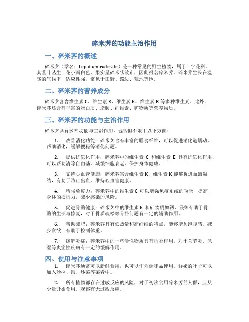 碎米荠的功能主治作用