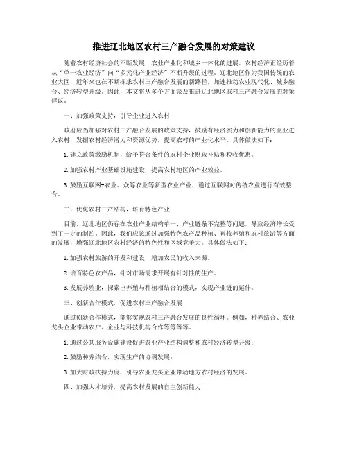 推进辽北地区农村三产融合发展的对策建议