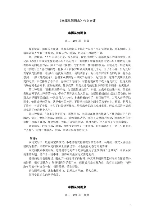 《幸福从何而来》作文点评