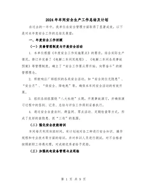2024年车间安全生产工作总结及计划（5篇）