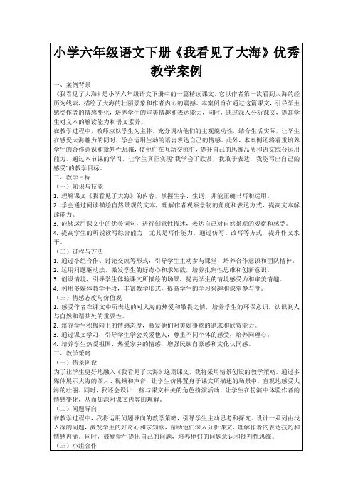 小学六年级语文下册《我看见了大海》优秀教学案例