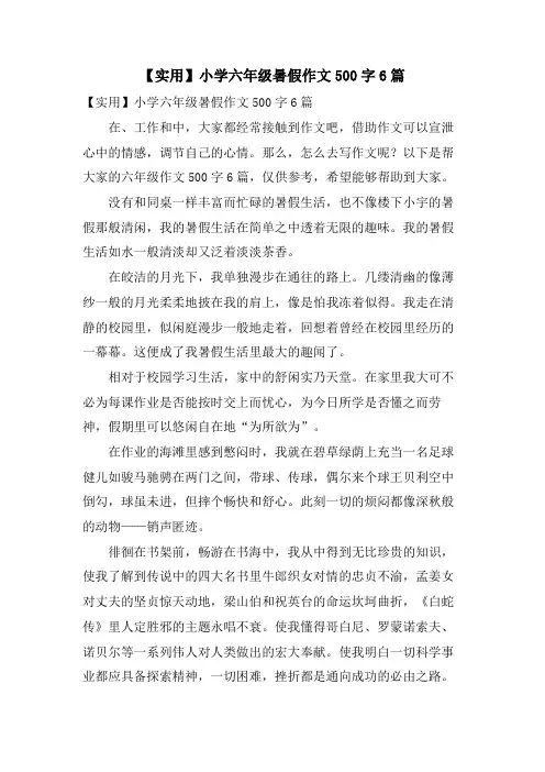 小学六年级暑假作文500字6篇