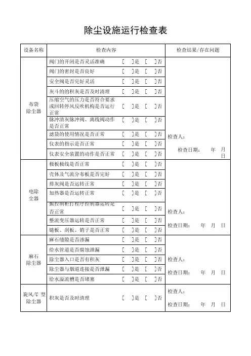 除尘设施日常运行检查(可编辑修改word版)
