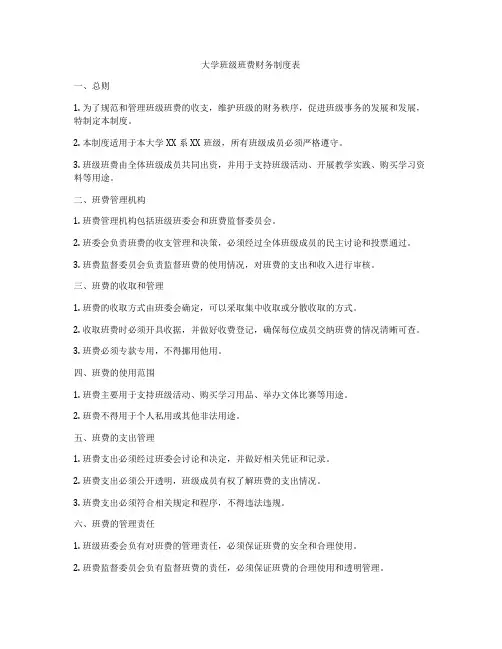 大学班级班费财务制度表