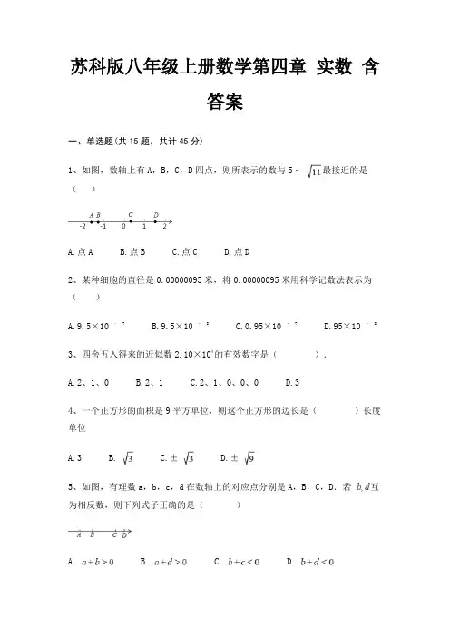 苏科版八年级上册数学第四章 实数 含答案