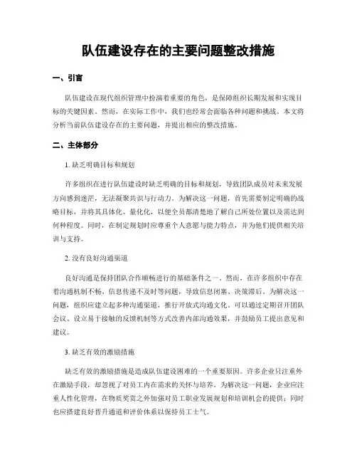 队伍建设存在的主要问题整改措施