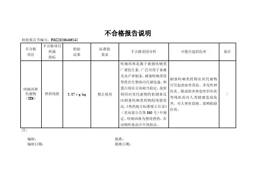 不合格报告说明