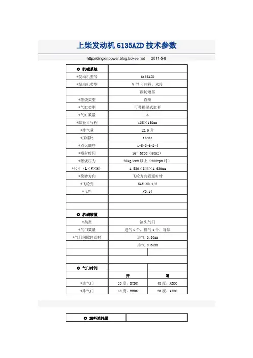上柴发动机6135AZD技术参数 文档
