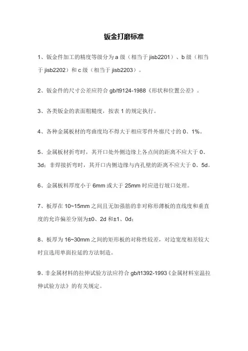 钣金打磨标准