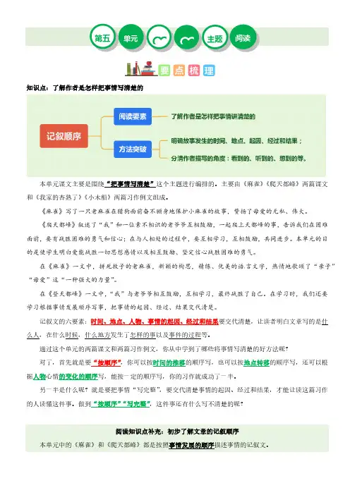 第五单元“记叙顺序”(主题阅读)-2023-2024学年四年级语文上册阅读理解(统编版)