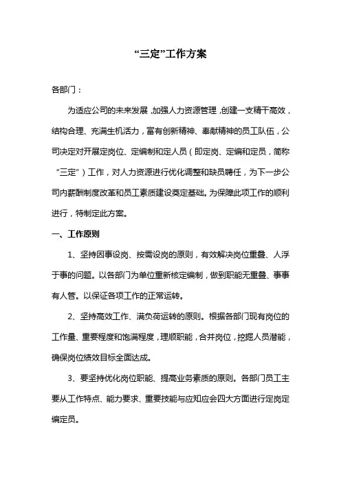 人力资源三定工作的方案