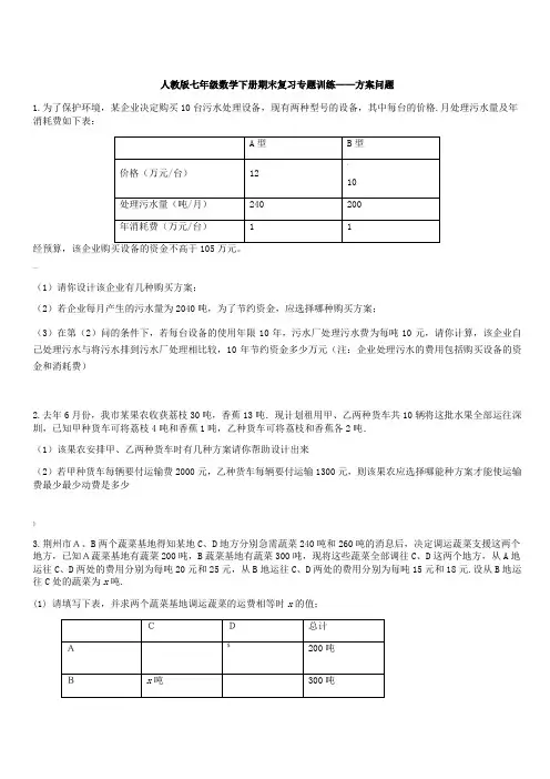 人教版七年级数学下册期末复习专题训练——方案问题