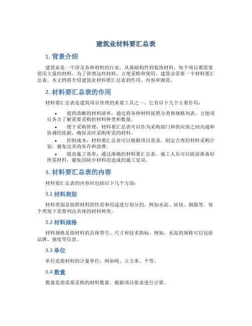 建筑业材料要汇总表