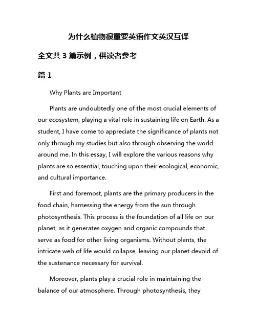 为什么植物很重要英语作文英汉互译