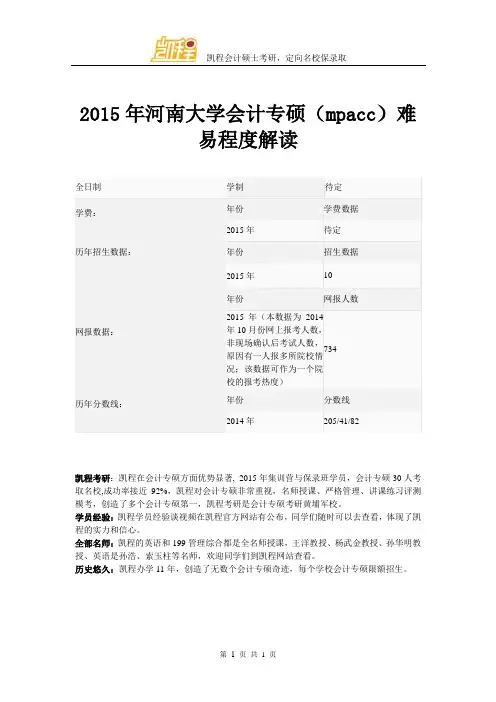 2015年河南大学会计专硕(mpacc)难易程度解读