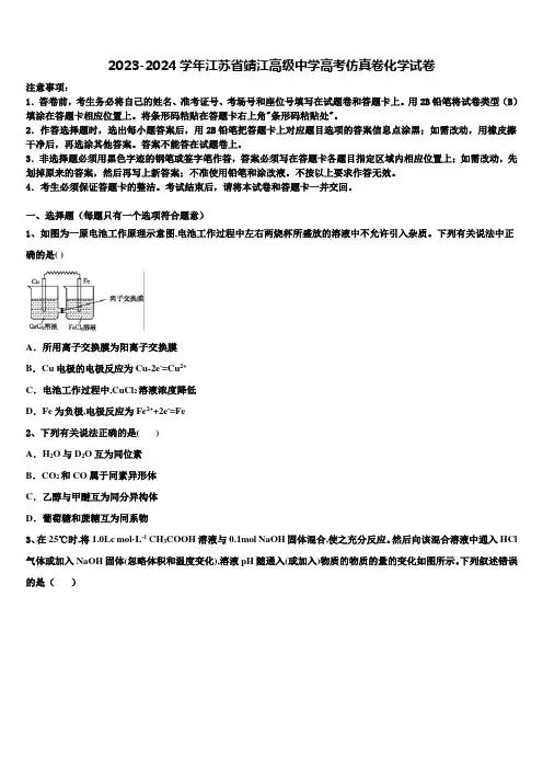 2023-2024学年江苏省靖江高级中学高考仿真卷化学试卷含解析