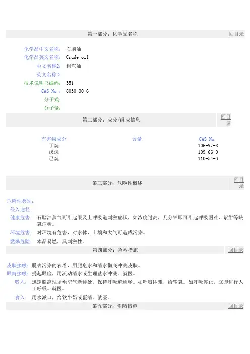 石脑油MSDS