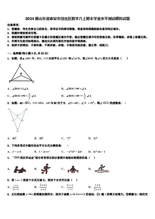 2024届山东省泰安市岱岳区数学八上期末学业水平测试模拟试题含解析