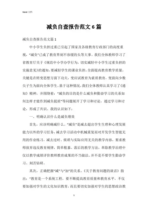 减负自查报告范文6篇
